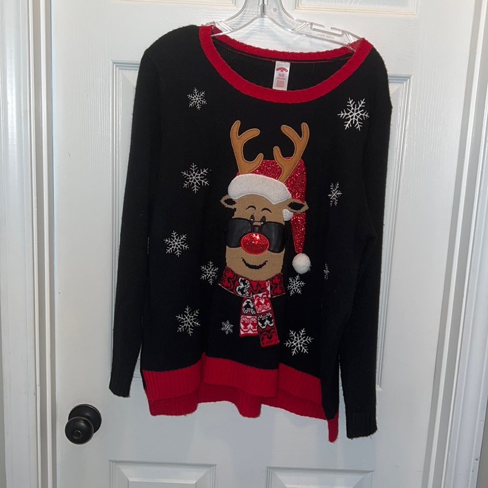 Adorable Christmas Sweater with Rudolph - comes with matching scarf!! Size 16/18